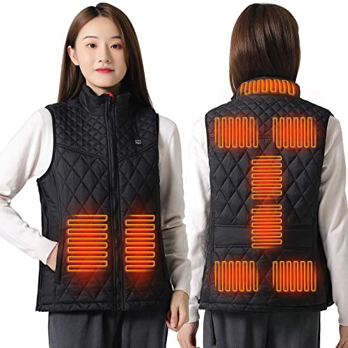 Bseical Veste Chauffant Femme ÉLectrique Chargement Usb Hiver Chaud Gilet Chauffé Avec 6 Zones De Chauffage 3 TempéRatures RéGlables Pour Ski En Plein Air RandonnéE Chasse Camping