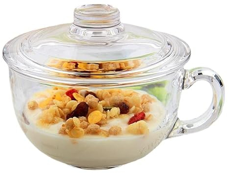 Bol en Verre Transparent avec Couvercle - Parfait pour les Céréales, la Soupe, les Pâtes et Plus Encore !Idéal pour le Petit Déjeuner, les Desserts, le Riz et les Yaourts(550ml)