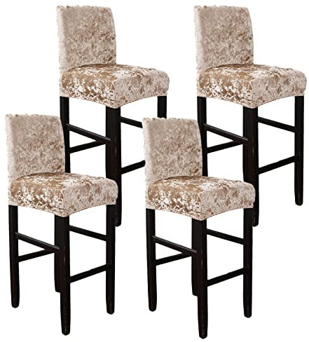 Barhocker Bezug Stretch Bar Stuhlhussen Velvet Barstuhlbezug Mit Rückenlehne Esszimmer Stuhl Schonbezug (Champagner,6 Stück)