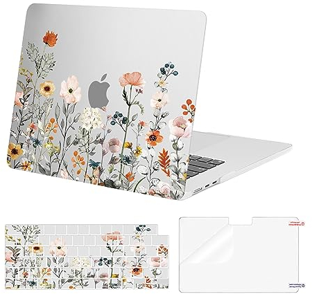 MOSISO Hülle Kompatibel mit MacBook Air 15 Zoll 2025 2024 2023 M4 M3 M2 A3241 A3114 A2941 Chip mit Touch ID,Plastik Garten Blumen Hartschale Case&Tastaturabdeckung&Bildschirmschutz, Transparent