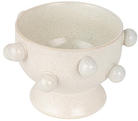 9 Inches Round Stoneware Planter with Orbs and Reactive Glaze, Holds 8 Inches Pot, Speckled Cream