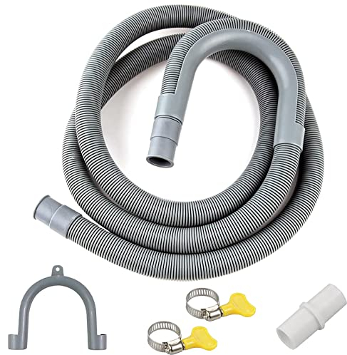 Tuyau Vidange Machine a Laver, 1M/1.5M/2M/2.5M/3M/4M/5M/6M/7M Rallonge de Tuyau de Vidange, Tuyau de Vidange Universel, avec Support et Colliers de Serrage, pour Lave-Linge, Lave-Vaisselle