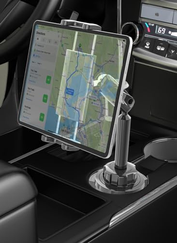 LYFICCS Metal Arm Cup Holder Car Tablet Mount for 4.7-13 iPad & Phone, 720 ° Rotation Cupholder Tablet Mount, Truck Cup Tablets Holder for iPad Pro 12.9 Air Mini, Galaxy Tab, Fire HD, iPhone etc