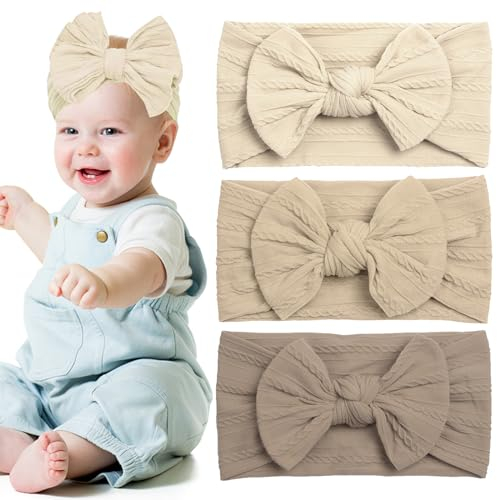 LEOEASIY 3 Stück Stirnband Baby Mädchen,Haarband Baby Mädchen,Baby Stirnband Mädchen 0-6 Monate,Baby Schleifen Haarband,Kopfbedeckung,Elastische Haarbänder für Kleinkinder,Neugeborene