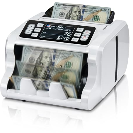 MUNBYN IMC09 Geldzählmaschine für gemischte Stückelungen, Wertzählung, UV/MG/IR/MT-Banknotenzähler, Geldprüfgerät falschgeld mit 3,5-Zoll-TFT-Display, EUR, GBP, USD, MXN-Bargeldzähler für Unternehmen