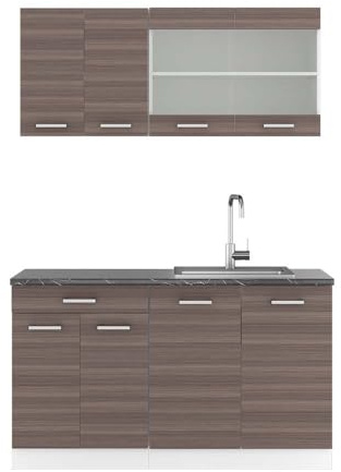 Vicco Singleküche R-Line, Edelgrau, 140 cm, AP Anthrazit, geeignet für kleine Räume, modular erweiterbar