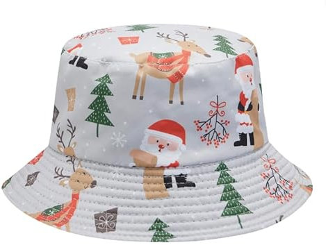 Christmas Bucket Hat, Xmas Novelty Hat, Adult, Festive Design, Grey