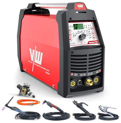 VECTOR WELDING TIG NewYork 2500 - Soldadora AC DC 200 A, función de soldadura por electrodos, cortador de plasma de 50 A, soldadura de aluminio, función de pulso, avance y seguimiento de gas