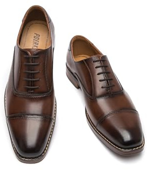Poerkan Zapatos Oxford de cuero sintético para hombre, ajuste cómodo y diseño antideslizante, Marrón, 47 EU