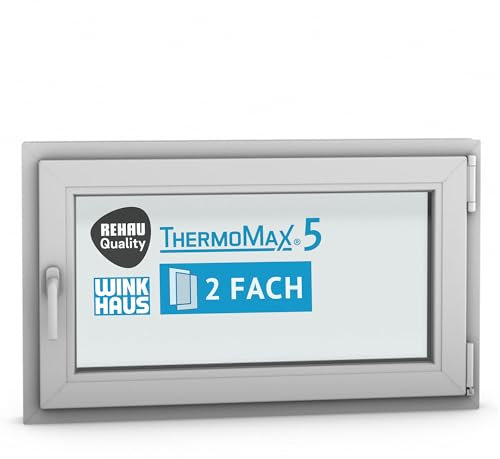 ThermoMax 5 Classic Kunststoff-Fenster, Uw-Wert 1,4, BxH: 100x60cm / 1000x600mm, DIN rechts (Griff links), mit 2-fach Wärme-Isolier-Verglasung, Winkhaus Sicherheitssystem & Rehau Profil