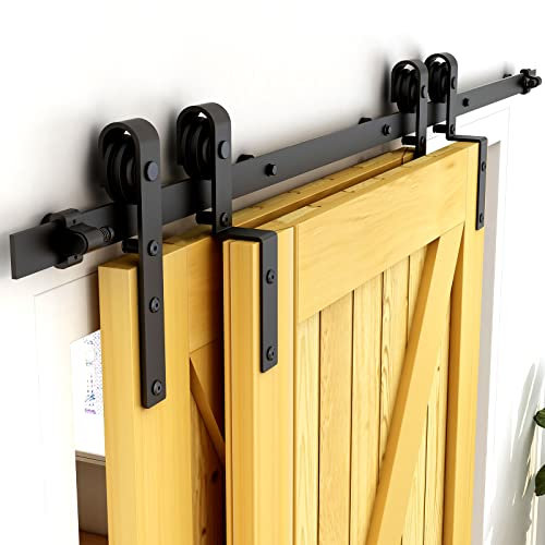 Kit de herrajes para puerta corredera de derivación de 1,8 m, sistema de doble pista para un funcionamiento suave, duradero y fácil de instalar, ideal para armarios y separadores de habitaciones