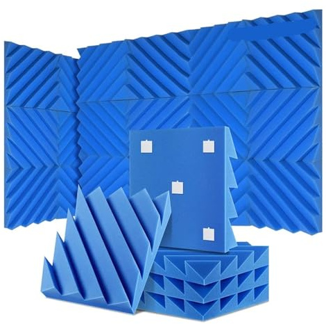 Sound Proofing Panels 12/24 Pcs Home Studio Acoustic Absorption Panel Groove Sound Absorber High Density 3d Decorative Wall Panels(LXC-Blue,24 Pcs,High Density)