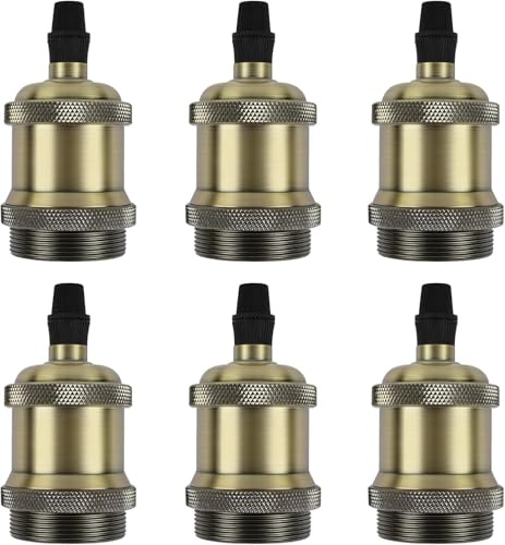 Frogetu Portalampada E27 Vintage, 6 Pezzi Portalampada in Alluminio e Ceramica, Edison retro lampada a sospensione, Adattatore in ceramica solida per Plafoniere & Sospensione (Bronzo)