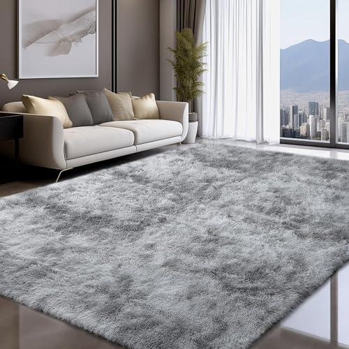 ANJIAJIE Tappeto Salotto Pelo Alto Morbido 100 x 150 cm con Fondo Antiscivolo, Super Morbido Camera da Letto per Soggiorno e Camera da Letto, Grigio Chiaro
