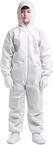 biyya Disposable Coverall for Kids Boys and Girl Overall Paper Boiler Suit With Glove and Shoe Cover Protection Suit Elasticated hood, Cuffs and Ankles 5-14 Years (Small 5-7 Years)