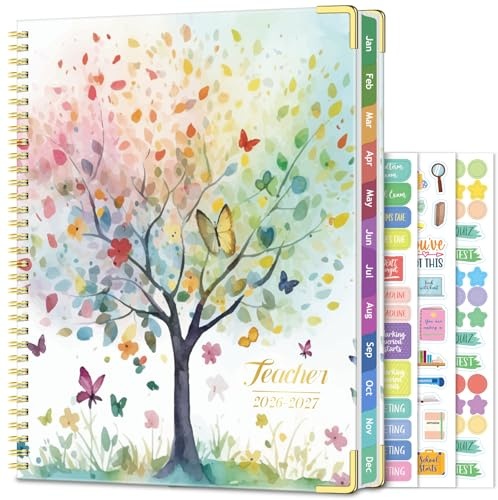 Teacher Planner 2026-2027 Academic Year, Jul.2026 - Jun.2027, 8.5 x 11 Lesson Planner Book for Teachers, Teacher Planners with Colorful Monthly Tabs for Homeschool & Classroom Organization - Tree