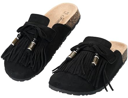 CLEIKS Chanclas de mujer cerradas punta con flecos zuecos antideslizantes diseño con correa de verano zapatos de jardín para interiores y exteriores