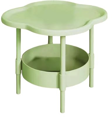 Xbemkste Mini Tea Table Small Side Table with Double Layer Storage Flower Shaped Desktop Coffee Table Modern Side Tables for Living Room Bedroom Bathroom Balcony (Green)
