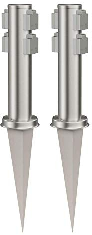 ledscom.de 2 Stück Garten-Steckdosen-Säule PORU mit Erdspieß für außen, 4-Fach, Edelstahl, rund, 38cm