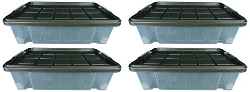 Novaliv Lot de 4 boîtes de rangement sous le lit - Avec couvercle - 28 l - 61 x 40 x 18 cm - Gris anthracite transparent
