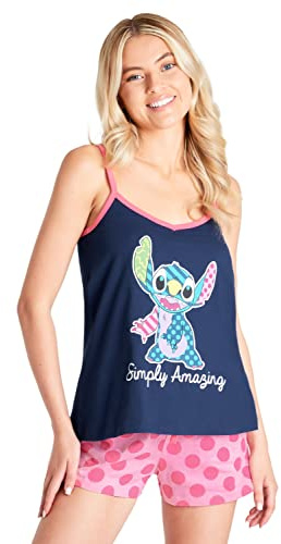 Disney Stitch Womens Pyjamas Vest Short PJs For Women set Sleeping Beauty Minnie Mouse Teenager 2 Piece Storlekar S-XL Nightwear Loungewear Stitch Gifts, L, Maringris