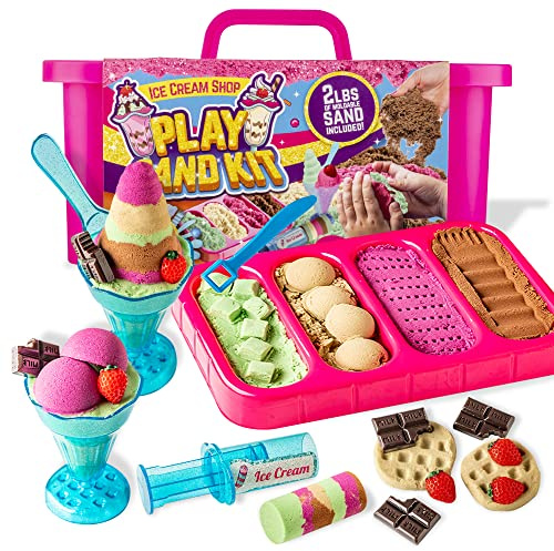 GirlZone Regalo Ragazza Kit Sabbia di Colori per Bambini- Gelateria di Sabbia Cinetica Fai Da Te, Pasqua Bambini