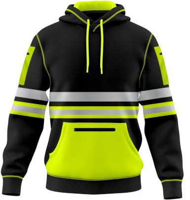 TORO ACTIVA Mens Hi Vis Work Wear Pullover Hoodie Safety Reflective Tape High Viz Sweatshirt Hoodie High Visibility Top Multi Zipper Pockets S-2XL