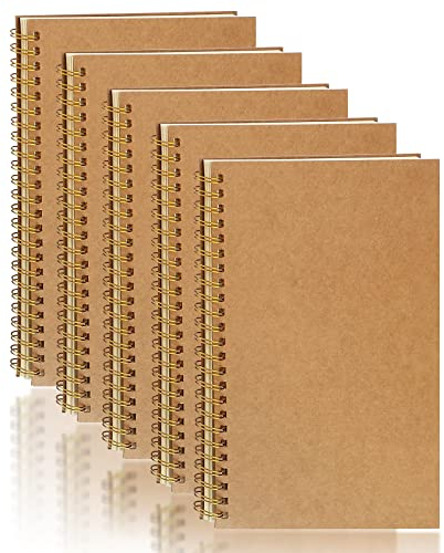 PALUDO 5 STK Notizbuch Blanko A5 Spirale Notizblock, Kraft Cover Notizhefte Leerseite 100 Seiten/50 Blatt Skizzenblock, A5 Notizblöcke Tagebuch Schreibblock Zeichenblock für Reisen Schule Büro