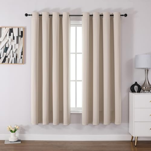 CUCRAF Blackout Curtains for Bedroom and Living Room - Beige, Thermal, Soundproof Room Dividers - 2 Panels, Eyelet, W55 x L69 Inch Drop