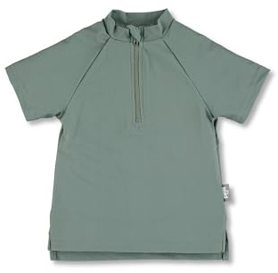 Sterntaler Badeshirt Kurzarm Uni – UV-Schutz 50+ Schwimmshirt – Unisex Beachwear schnelltrocknend – Kinder Rashguard mit Reißverschluss & Kinnschutz – mattgrün, Größe 80