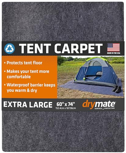Drymate Tent Carpet Mat, Protective Waterproof Liner Keeps You Warm & Dry, Camping Floor Rug Accessory (60 x 74), Durable, Lightweight, Soft & Comfortable, Trimmable Material (USA Made) (Charcoal)