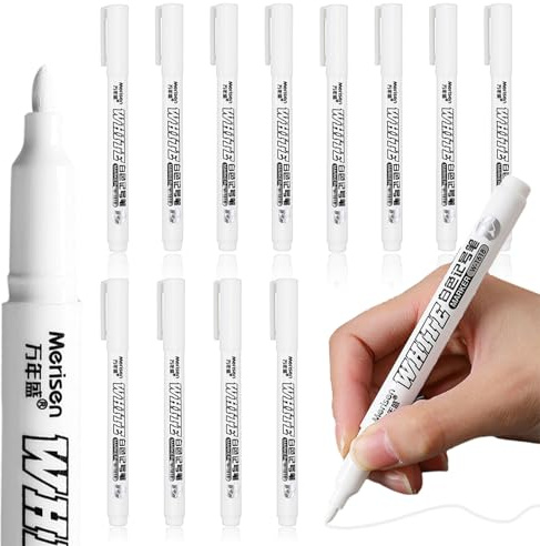 SUWIWKKOA 12-Pack White Paint Pens, White Marker Pen, Waterproof Permanent Paint Markers, 2-3mm ound Tip, Paint Pens for Rock Painting, Tyre, Metal, Glass, Wood, Plastic, Leather, Ceramic