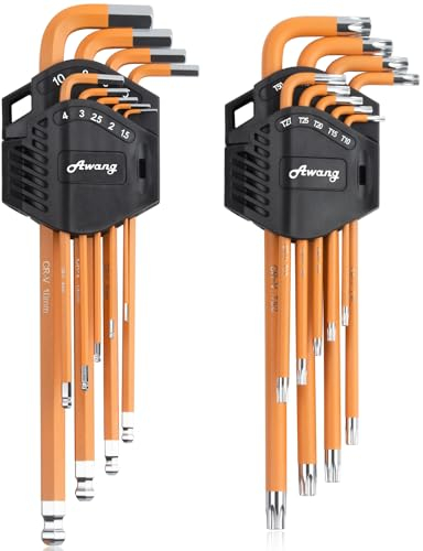 Awang Innensechskant Satz 18 teiliges Profi CRV Innensechskantschlüssel Set klein und kompakt, Sechskantschlüssel Set