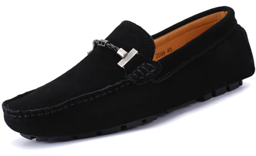 WUIWUIYU Men's Casual Slip-On Suede Penny Loafers Moccasin Driving Shoes Boat Shoes Size 5 Black