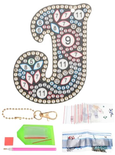 PATIKIL Diamond Art Keychains, 1 PCS Diamond Art Painting Letters Keychains Initial Alphabet Kit DIY Crystal Rhinestones Key Chain Double Sided 5D for Gift Christmas, J