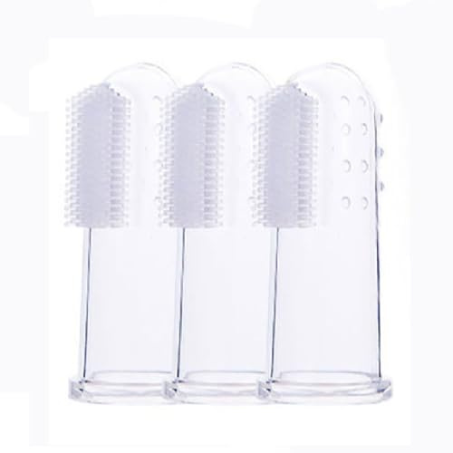 Baby-Fingerzahnbürste, transparent, weiches Silikon, mit Aufbewahrungsetui, Mundmassage, Zahnbürste für Zahnreinigung und -pflege, 3 Stück