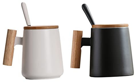 Cabilock 2 Pcs Couples Ceramic Mugs Spoon Creative Porridge Cups for Home Multipurpose Drink Cups