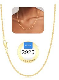 Jewlpire 14K Gold Plated Chain Necklace for Women, 2MM Rope Chains 14K Gold Plated Chain for Women Classic & Sturdy Women's Chains Necklace, 18 Inch