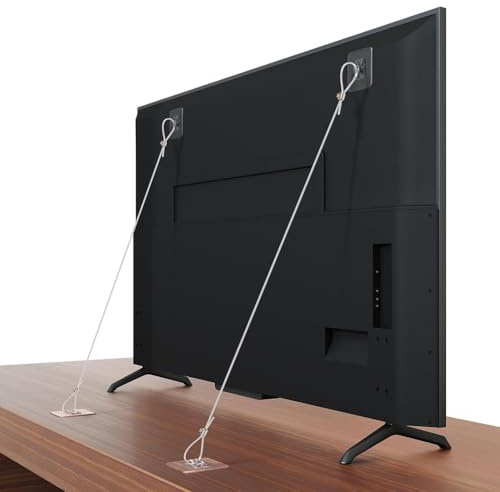 SweetSerenade 6 Pack Adjustable 42Inch TV Safety-Straps, No-Drill Adhesive Anti-Tip Furniture Wall Anchors Secure Flat Screens to Wall