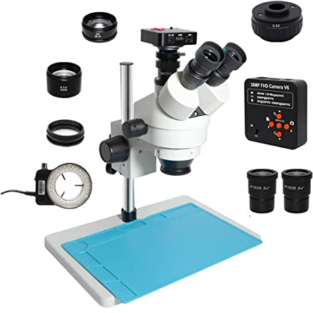 Ryanong Lab Microscope Accessories 3.5X-90X Simul-Focal Trinocular Stereo Microscope 38MP 1080P VGA HDMI USB Microscopio Camera CTV Adapter Barlow Lens for PCB Repair