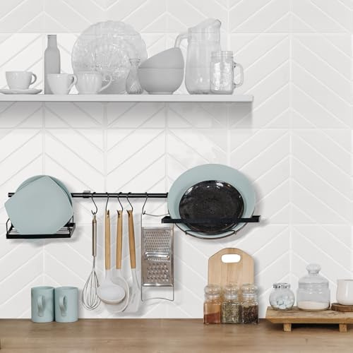 Alwayspon 3D-Vinyl-Wandfliesenaufkleber in Fischgrätmuster, zum Abziehen und Aufkleben, selbstklebend, wasserdicht, Spritzschutz für Küche, Badezimmerwand, 29 x 23 cm, 10 Bögen, Weiß