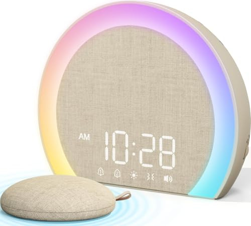 ANJANK Extra Loud Alarm Clock for Heavy Sleepers with Wireless Bed Shaker, Vibrating Dual Alarm with Wake-Up Light for Hard of Hearing, 9-Color Night Light, 8 Sounds, 0-100% Dimmer, Bedside