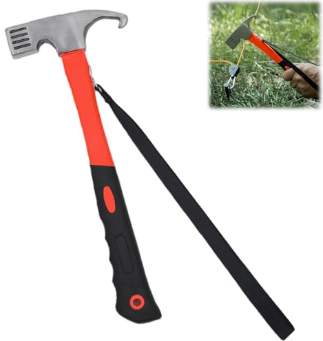 1Pcs Camping Hammer Heavy Duty with Tent Stake Remover,Outdoor Multifunction High Carbon Steel Hook Angle Design Tent Pegs Stake Nail Puller Remover Hammer,for Outdoor Camping Picnic (Orange)