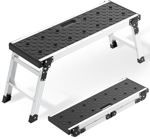 Johgee Folding Work Platform, Portable Work Step Bench | Anti-Slip Feet Cover, Folding Stool Platform with Safety Locks for Car Cleaning, Painting, Workshop and Home Use