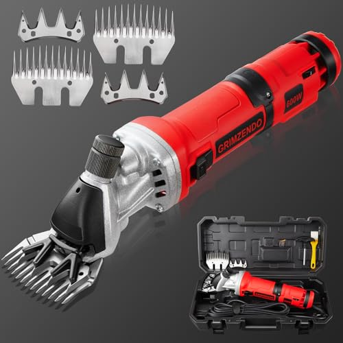 Grimzendo Sheep Shears 600W, Electric Sheep Clippers Professional, 6 Speed Heavy Duty Livestock Haircut for Grooming Sheep Horses Large Dog Thick Coats Animals, Small Dog Forbidden, Red
