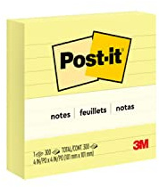 Post-it Large Notes, Canary Yellow, Lined, 101 mm x 101 mm, 300 Sheets - Self-Stick Notes for Note Taking, to Do Lists & Reminders