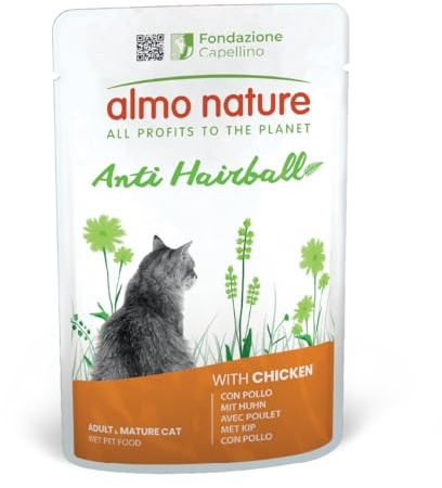 Almo Nature Functional - Anti Hairball - Alimento Umido per Gatti Adulti e Maturi - con Pollo - Contrasta la Formazione dei Boli di Pelo - 70g (Confezione da 30)