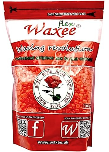 Waxee FLEX Film Hard Wax Stripless Hair Removal Wax, 500g, Rose, Pellets, Bikini, No Strips! Brazilian Waxing, Hot!