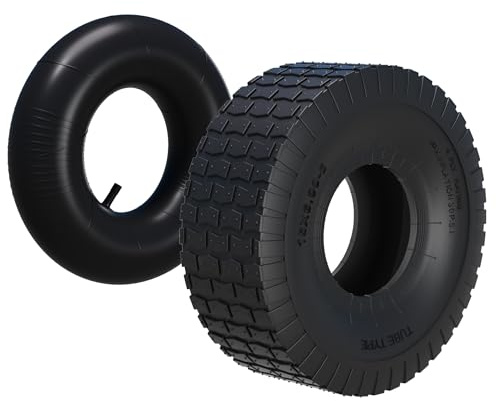 Wiltec Reifen für den Aufsitzmäher 15x6.00-6 4pr mit Schlauch und geradem Ventil Komplettrad Rasentraktor