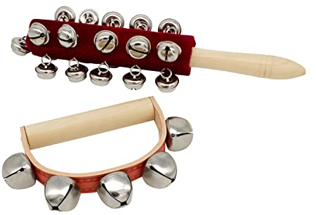 GICO Set: Schellenrassel / Schellenstab und Schellenkranz aus Holz für Kinder Musikinstrument- 3850-3852